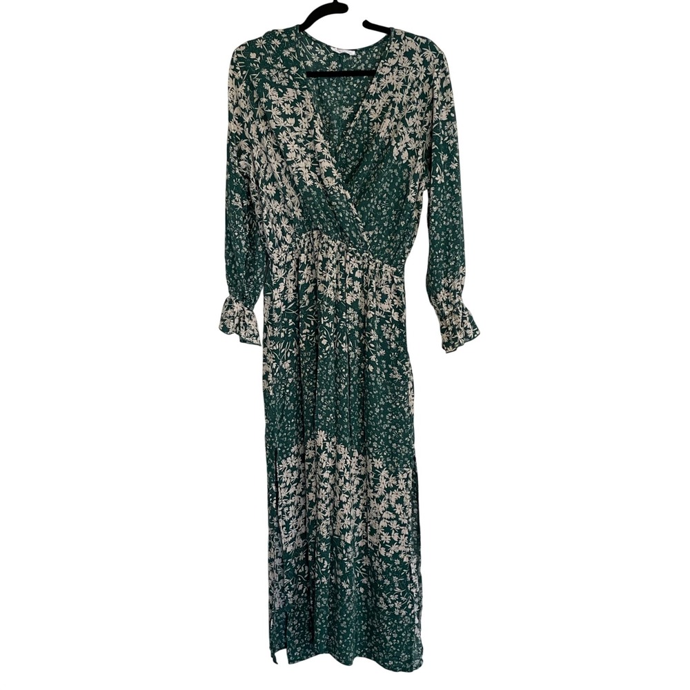 First Love‎ by Lovelyn Green Garden Floral Wrap Maxi Dress Long Smocked Cuffs XL
